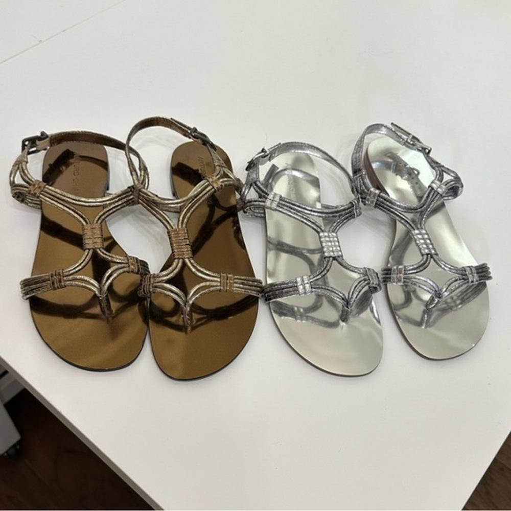 Arturo Chiang Bronze and silver Strappy Sandals (Lot of 2)
Size 8